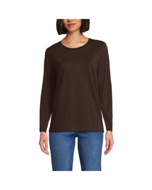 Lands' End Brown Langärmeliges Supima-Shirt Mit Rundausschnitt, Damen, Größe:32-34 Petite, By