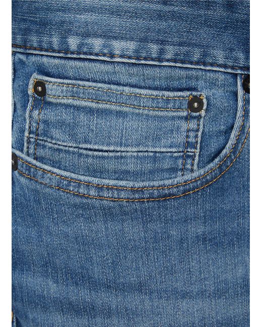 Denham Stitched Rip Washed Cropped Straight Jeans in Blue for Men | Lyst