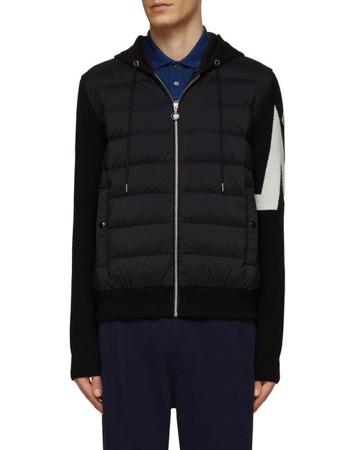 Moncler Ultra Fine Wool Knit Sleeve Puffer Panel Detail Jacket in Black