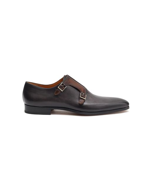 Magnanni Shoes Brown Bi-colour Leather Monk Shoes Men Shoes Monk Straps Bi-colour Leather Monk Shoes for men