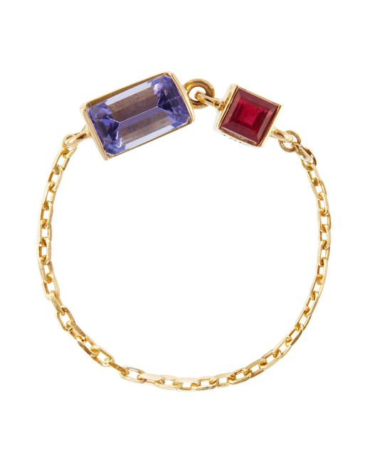 Yi Collection Metallic Ruby Tanzanite 18k Gold Chain Ring Women Accessories Fashion Jewellery Ring Ruby Tanzanite 18k Gold Chain Ring