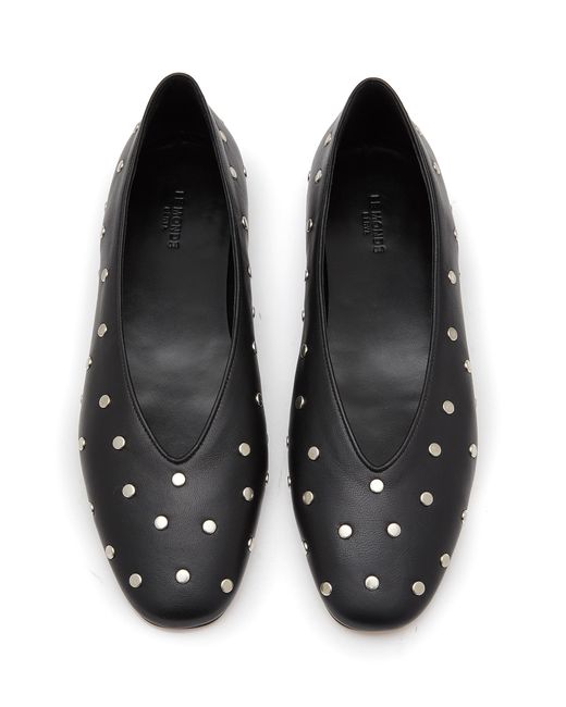 Le Monde Beryl Luna Almond Toe Studded Leather Ballerina Flats in Black ...