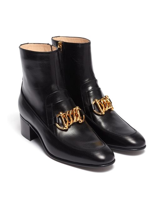 Gucci Chain Clasp Leather Ankle Boots in Black - Lyst