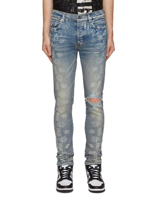 Amiri Denim Bleach Bandana All Around Knee Rip Skinny Jeans in Blue for