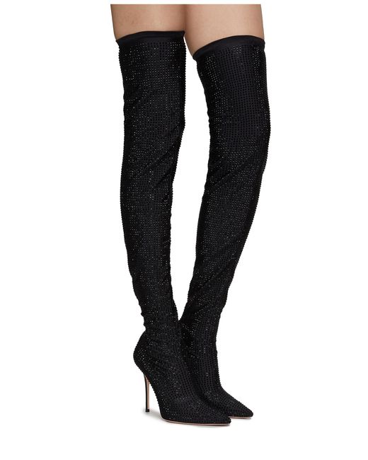 Gedebe 'logan Cuissardes' 105 Rhinestone Embellished Lycra Over-the-knee  Sock Boots in Black | Lyst