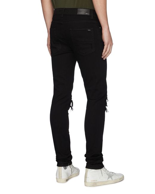 Amiri 'mx1' Pleated Leather Patch Skinny Jeans in Black for Men - Lyst