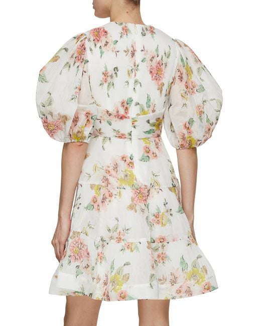 Zimmermann Pleat Floral Print Mini Dress in White Lyst