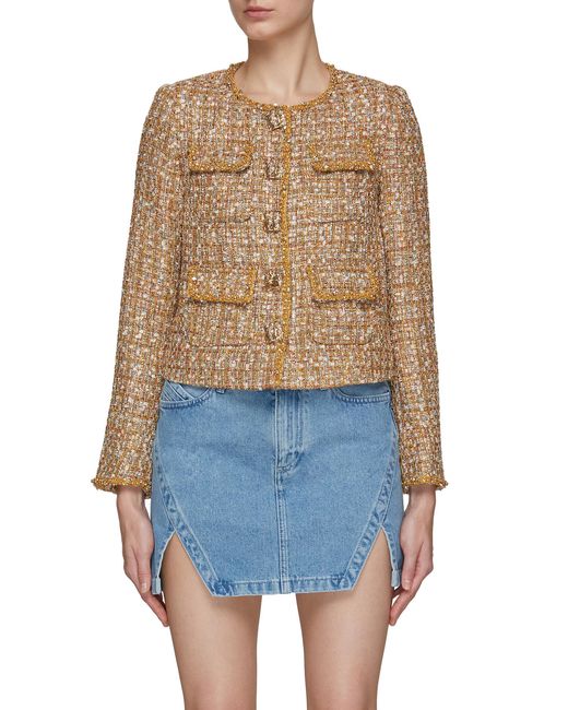 SelfPortrait Tinsel Pocket Detail Boucle Jacket in Metallic Lyst