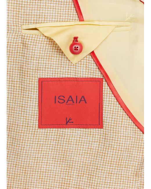 Isaia Natural Cortina Single Breasted Houndstooth Blazer for men