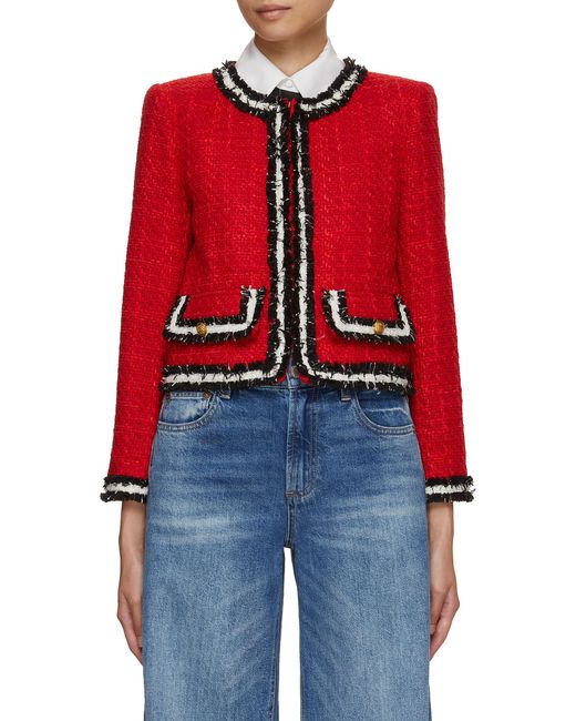Alice + Olivia Landon Cropped Tweed Jacket in Red | Lyst
