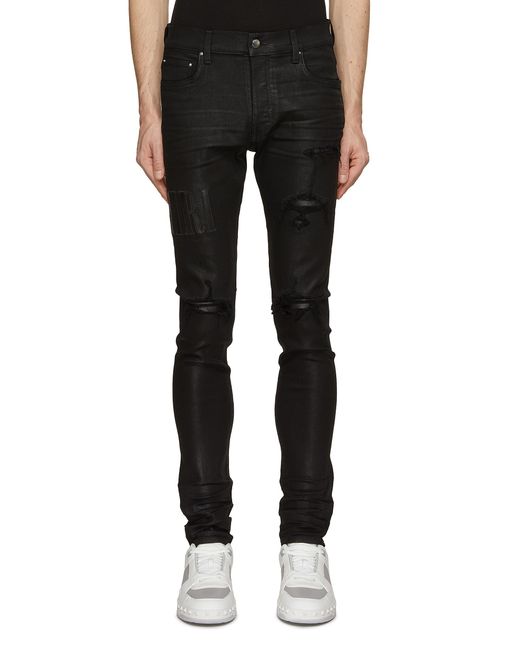 Amiri Waxed Denim Distressed Skinny Jeans in Black for Men | Lyst