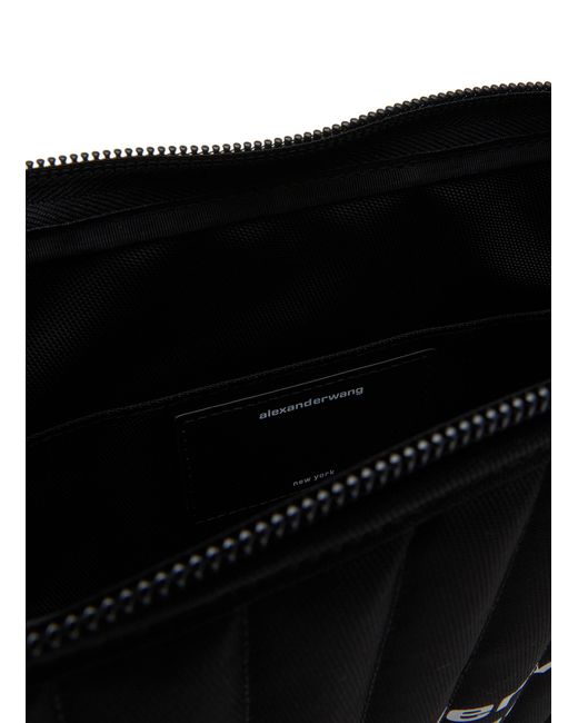 Alexander Wang Elite Tech Quilted Canvas Laptop Shoulder Bag in Black