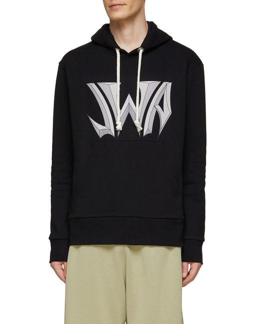 JW Anderson Gothic Logo Print Fleeceback Cotton Hoodie Men Clothing Pullovers & Hoodies Hoodies 