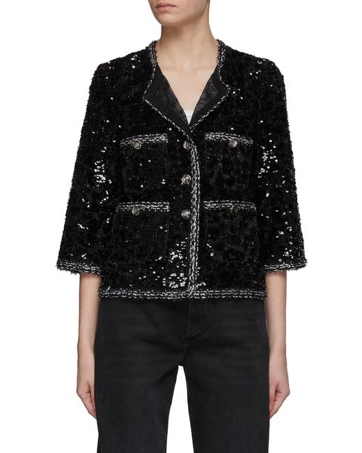 St. John Sequin Embellished Tweed Jacket in Black | Lyst