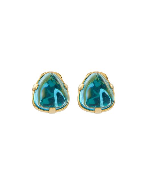 Kenneth Jay Lane Blue Glass Cabochon Nugget Gold Clip Earrings Women Accessories Fashion Jewellery Earrings Glass Cabochon Nugget Gold Clip Earrings