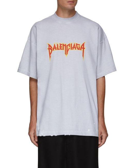 Balenciaga Vintage Metal Logo Cotton Crewneck T-shirt in White for Men ...