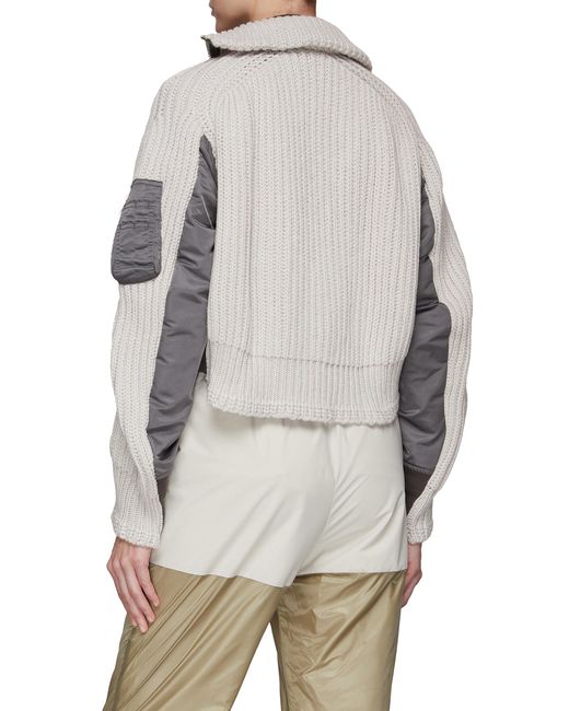 Sacai Cropped Zip Up Nylon Twill Wool Knit Blouson in Gray | Lyst