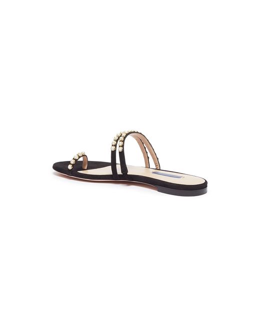 Stuart Weitzman petrina Faux Pearl Strappy Suede Slide Sandals