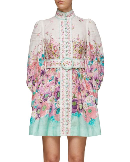 Zimmermann 'jude' Belted Floral Print Linen Mini Dress Women Clothing ...