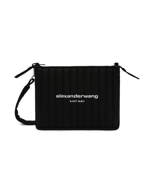 Alexander Wang Elite Tech Quilted Canvas Laptop Shoulder Bag in Black