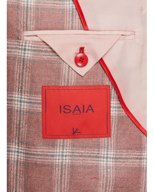 Isaia Pink Cortina Single Breasted Checked Blazer for men