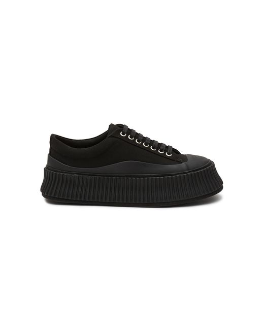 Jil Sander Low Top Lace Up Recycled Canvas Platform Sneakers in Black ...