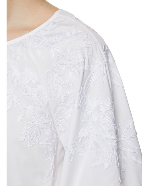 Carolina Herrera White Embroidered Puff Sleeve Top