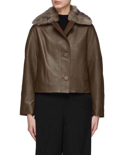 Vince Faux Fur Collar Leather Jacket in Brown Lyst