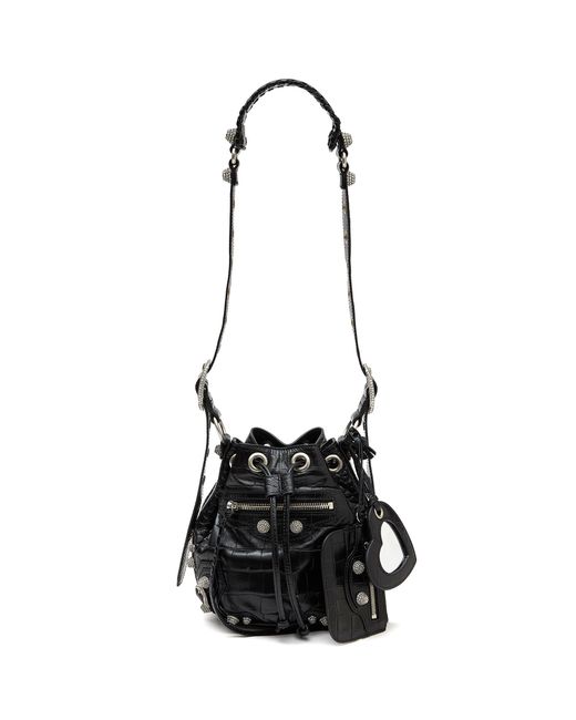 Balenciaga 'le Cagole Xs' Strass Studded Croc-effect Leather Bucket Bag ...