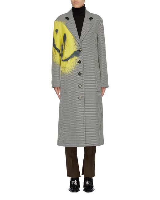 Alexander Wang Gray Smiley Face Print Oversized Houndstooth Coat