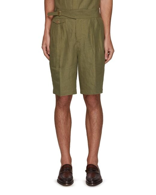 Tomorrowland Green Belted Double Pleated High Count Gurkha Shorts Men Clothing Pants & Shorts Shorts Belted Double Pleated High Count Gurkha Shorts for men