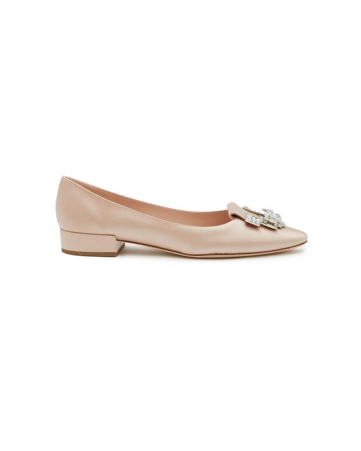 Rodo Lotus Crystal Embellished Satin Ballerina Flats in White | Lyst