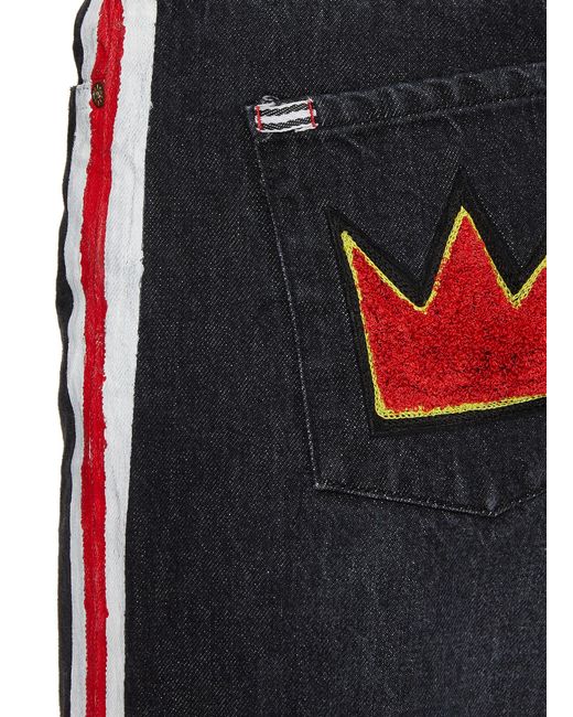 Alice + Olivia Black X Basquiat Trish Patchwork Racing Stripe Wide Leg Jeans
