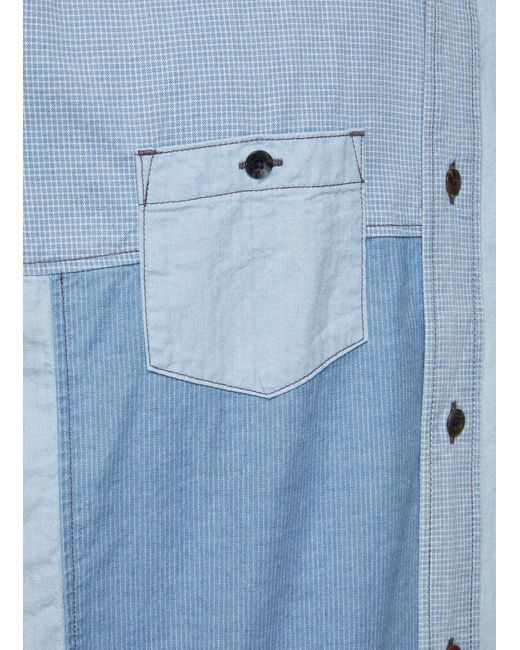 FDMTL Blue Patchwork Short Sleeve Denim Shirt for men