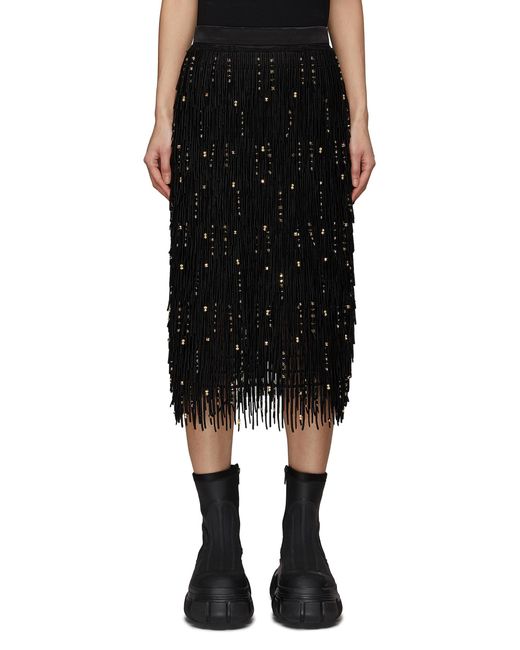 Sacai Beaded Fringe Lace Midi Skirt in Black | Lyst UK