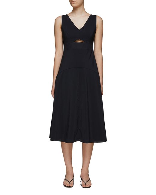 Theory Synthetic Sleeveless Cutout Detail Midi Dress in Black | Lyst