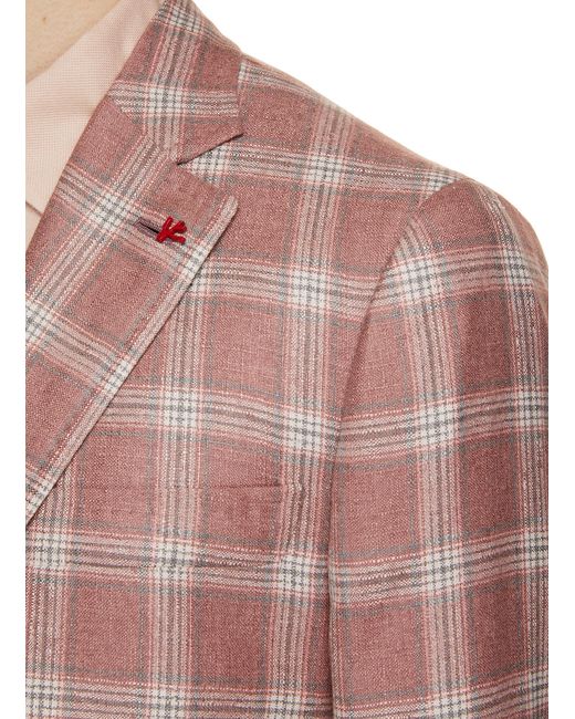 Isaia Pink Cortina Single Breasted Checked Blazer for men