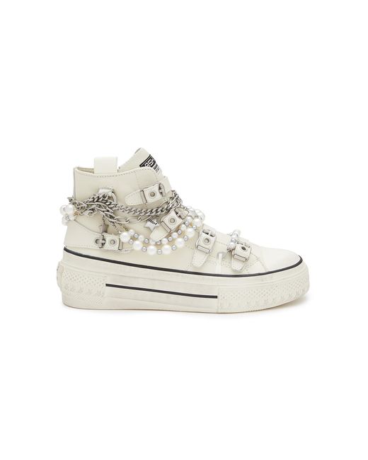 Ash White Rainbow Chain Embellished Leather High-top Sneakers