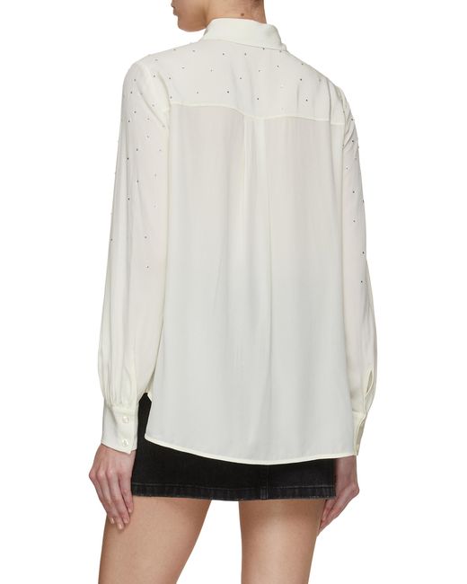 Mo&co. Rhinestones Tied Long Sleeves Shirt in White | Lyst