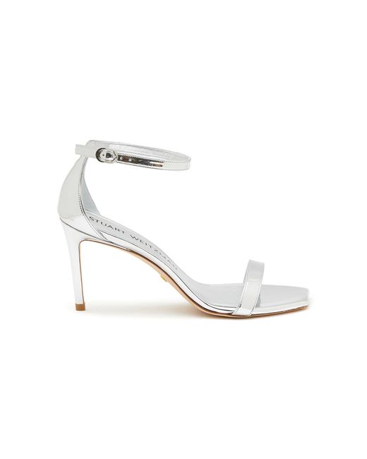 Stuart Weitzman 'nunakedcurve' 85 Metallic Heeled Sandals in White | Lyst