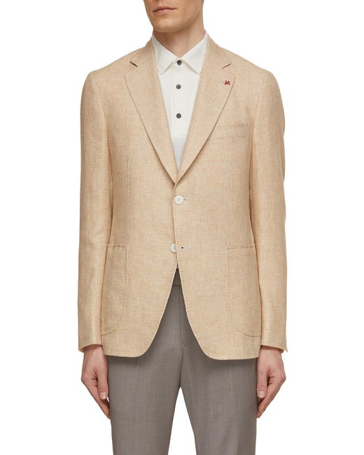 Isaia Natural Cortina Single Breasted Houndstooth Blazer for men