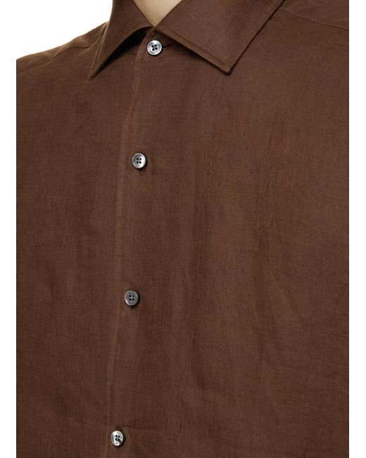Zegna Linen Shirt in Brown for Men | Lyst