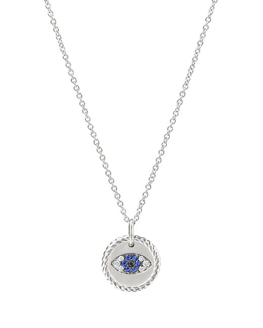David Yurman Metallic Diamond Sapphire Evil Eye Pendant Necklace