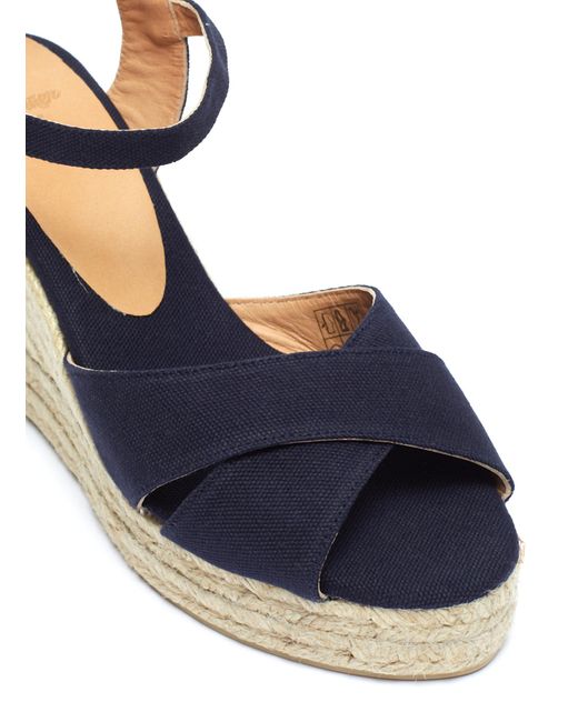 Castaner 'blaudell' Ankle Strap Canvas Wedge Espadrille Sandals in Blue - Lyst