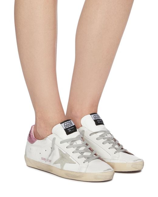 Golden Goose \'super-star\' Laminated Heel Tab Distressed Leather Sneakers in  White | Lyst