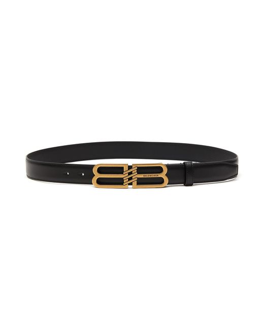 Balenciaga Double B Buckle Signature Leather Belt in Black for Men | Lyst