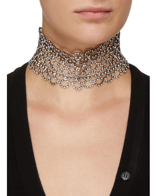 Crystal Gunmetal Wide Lace Choker 