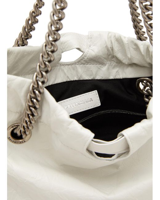 Balenciaga Small 'crush' Chain Handle Leather Tote Bag in White | Lyst