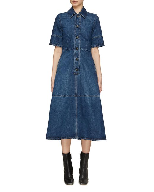 Co. Short Sleeve Button Front Denim Midi Dress in Blue | Lyst