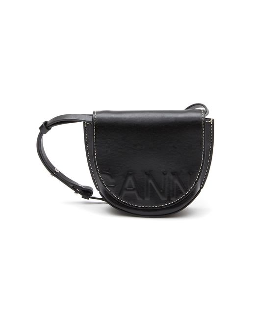 Ganni 'banner' Recycled Leather Nano Saddle Bag in Black Lyst